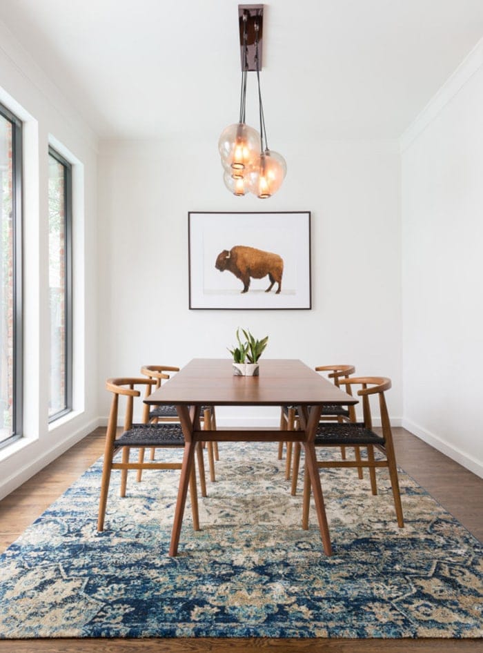 rugs in the home | patterned rug | dining room