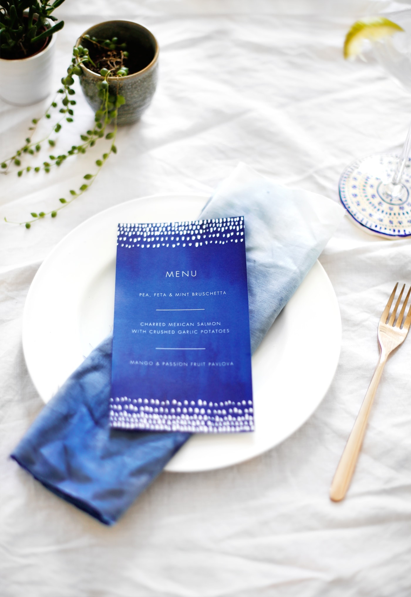 indigo summer dining | free printable menus