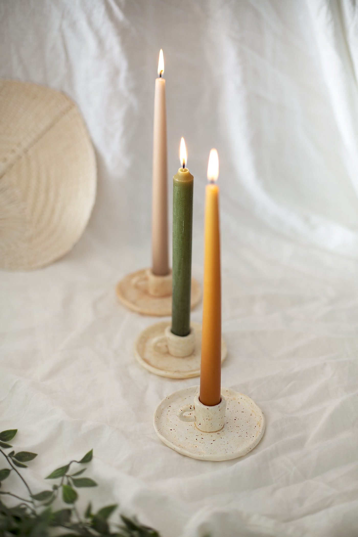 Tall White Chamberstick Candle Holder, Thin Taper Candle Holder