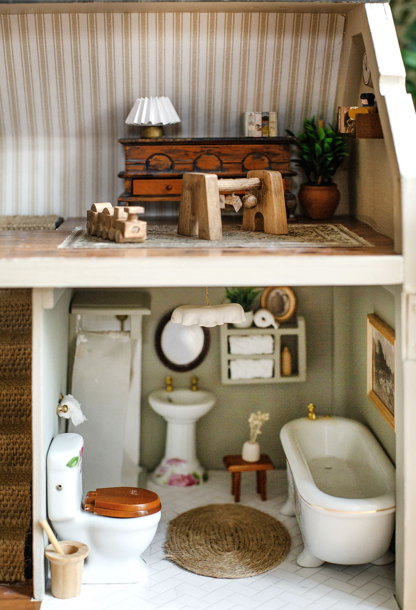 DIY thrifted dolls house makeover